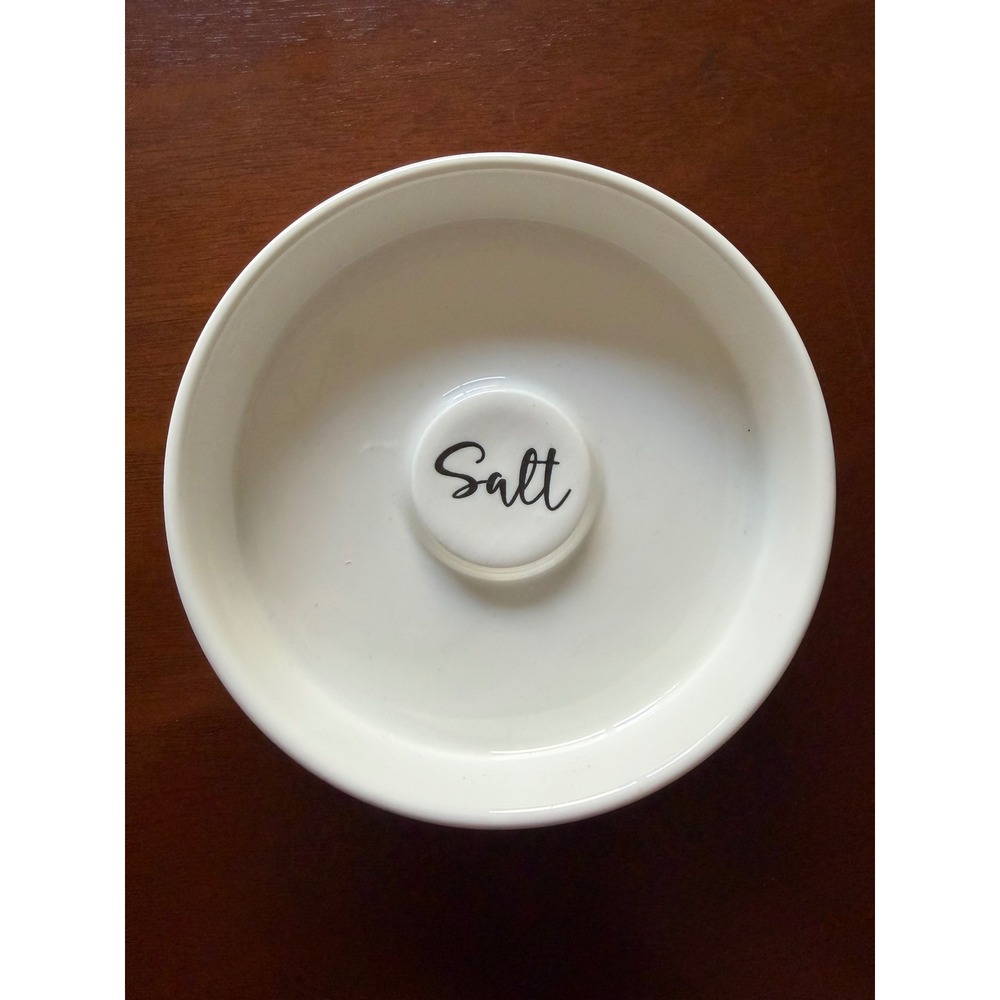 Salt Rim Dish 4.5in White Ceramic Farmhouse Script